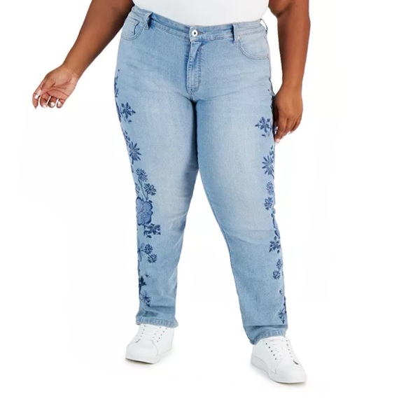 Style & Co Plus Size Embroidered Straight Leg Jeans - 20W - Picture 1 of 5